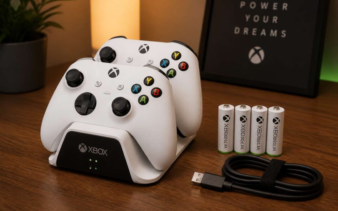 Rechargeable batteries in Xbox controller save money and reduce waste.